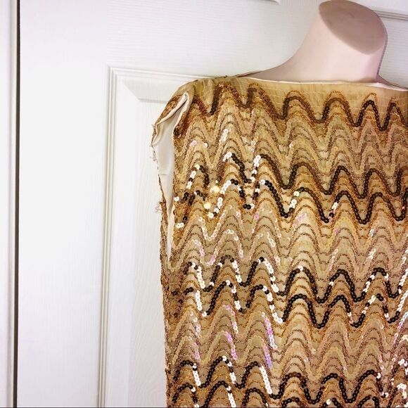 1960’s Vintage gold sequin mod sheath dress medium - Picture 4 of 8